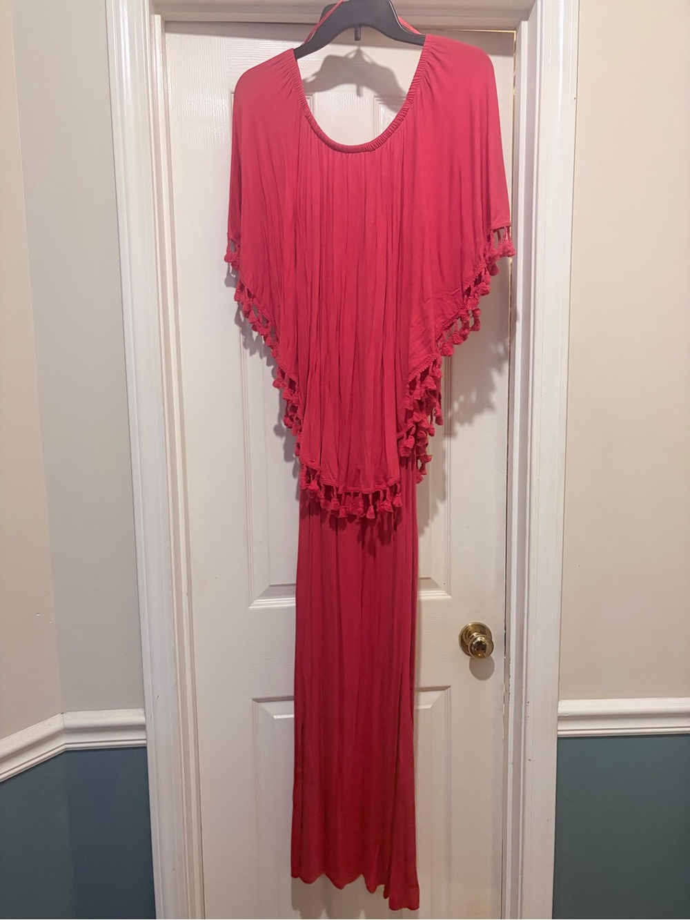 Chelsea & Theodore Bright Coral Tassel-Trim Top